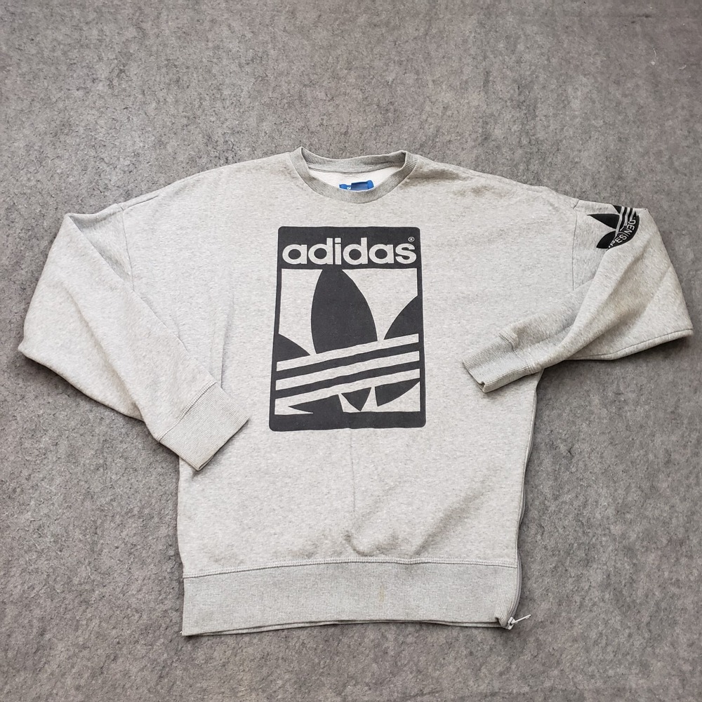 Adidas Sweater Mens Small Gray Black Outdoors Sweatshirt‎ Logo Active Adult S
